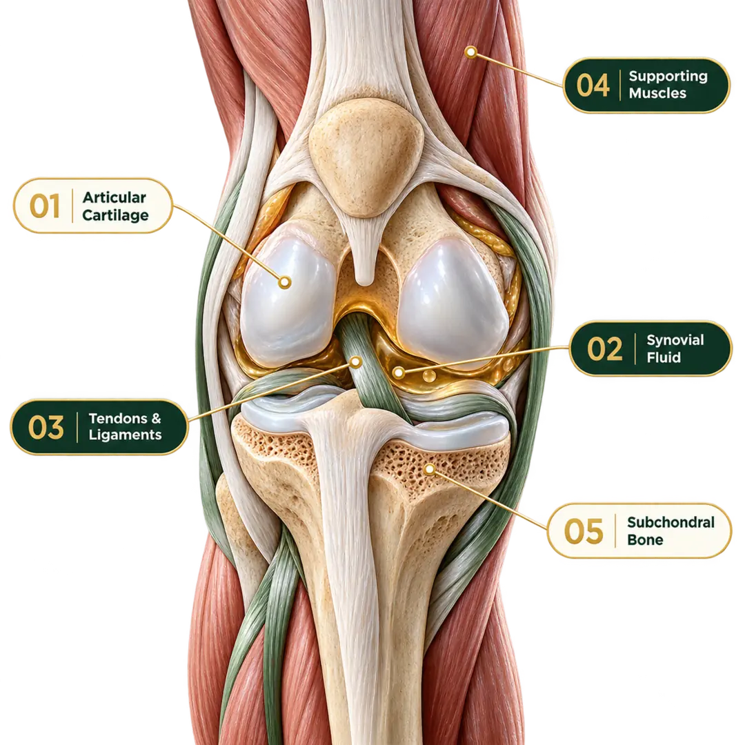 Five-part knee joint illustration